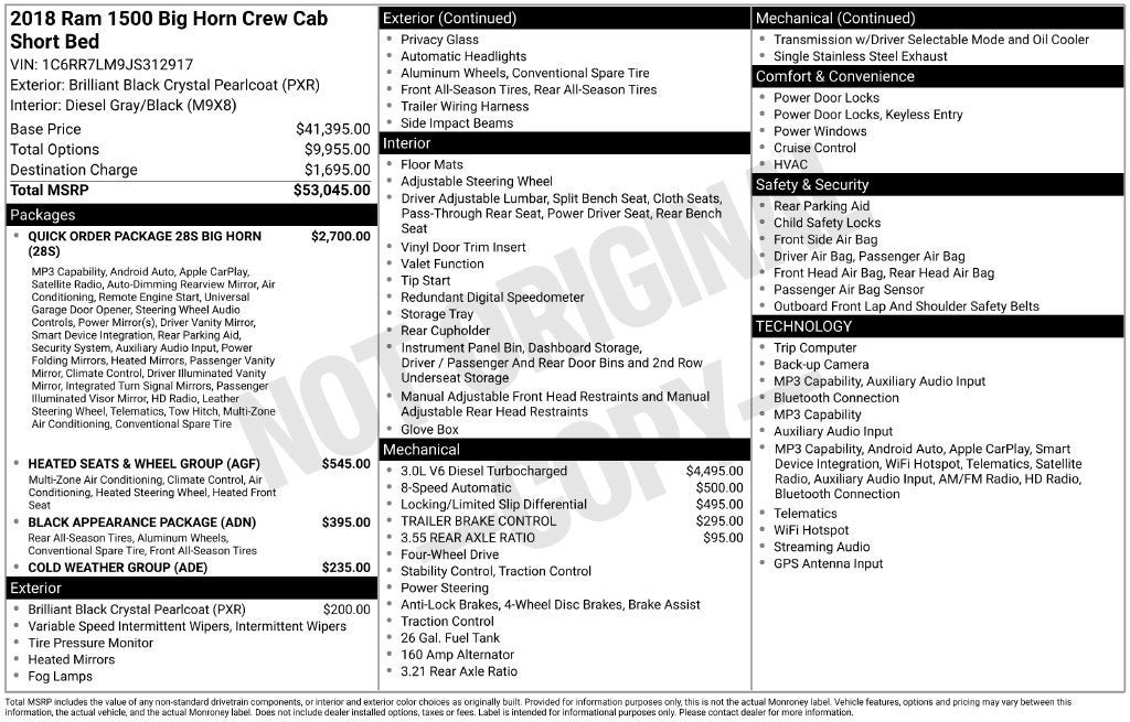 2018 RAM 1500 Big Horn Crew Cab 4x4 5'7" Box