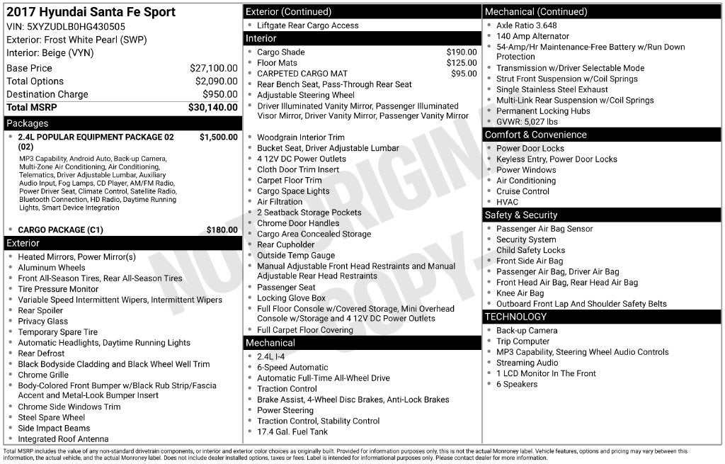 2017 Hyundai SANTA FE SPORT 2.4 Base